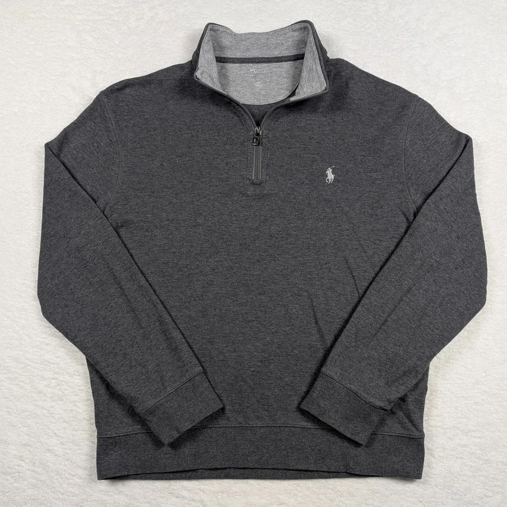 Polo Ralph Lauren Quarter Zip Pullover Mens M Gray Heather Viscose Blend Pony‎